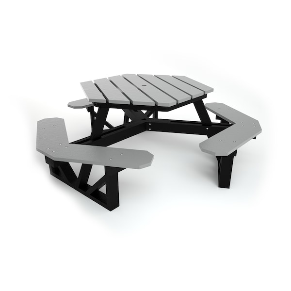 Gray 6' HEX Table with Black Frame